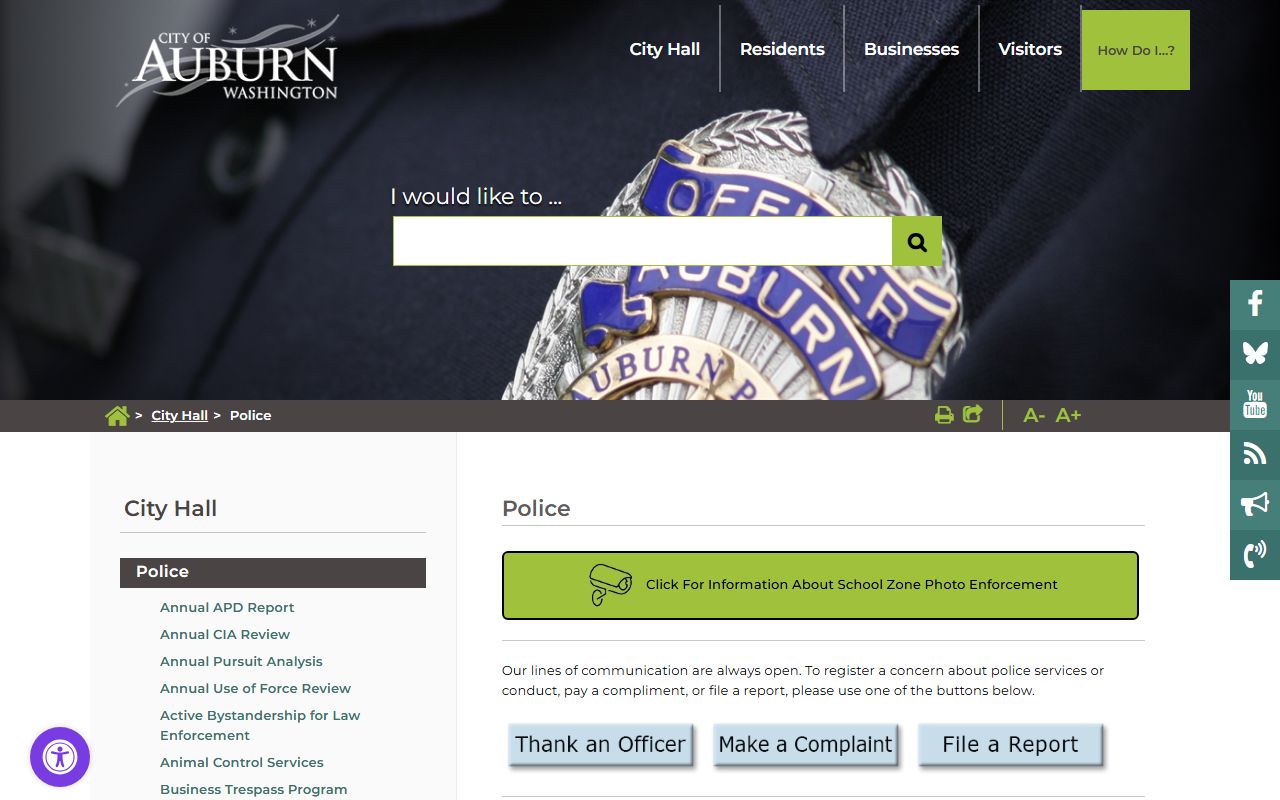 Auburn Washington police blotter department website