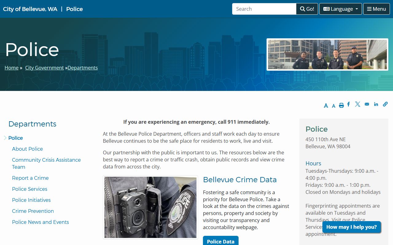 Bellevue Washington police blotter department website