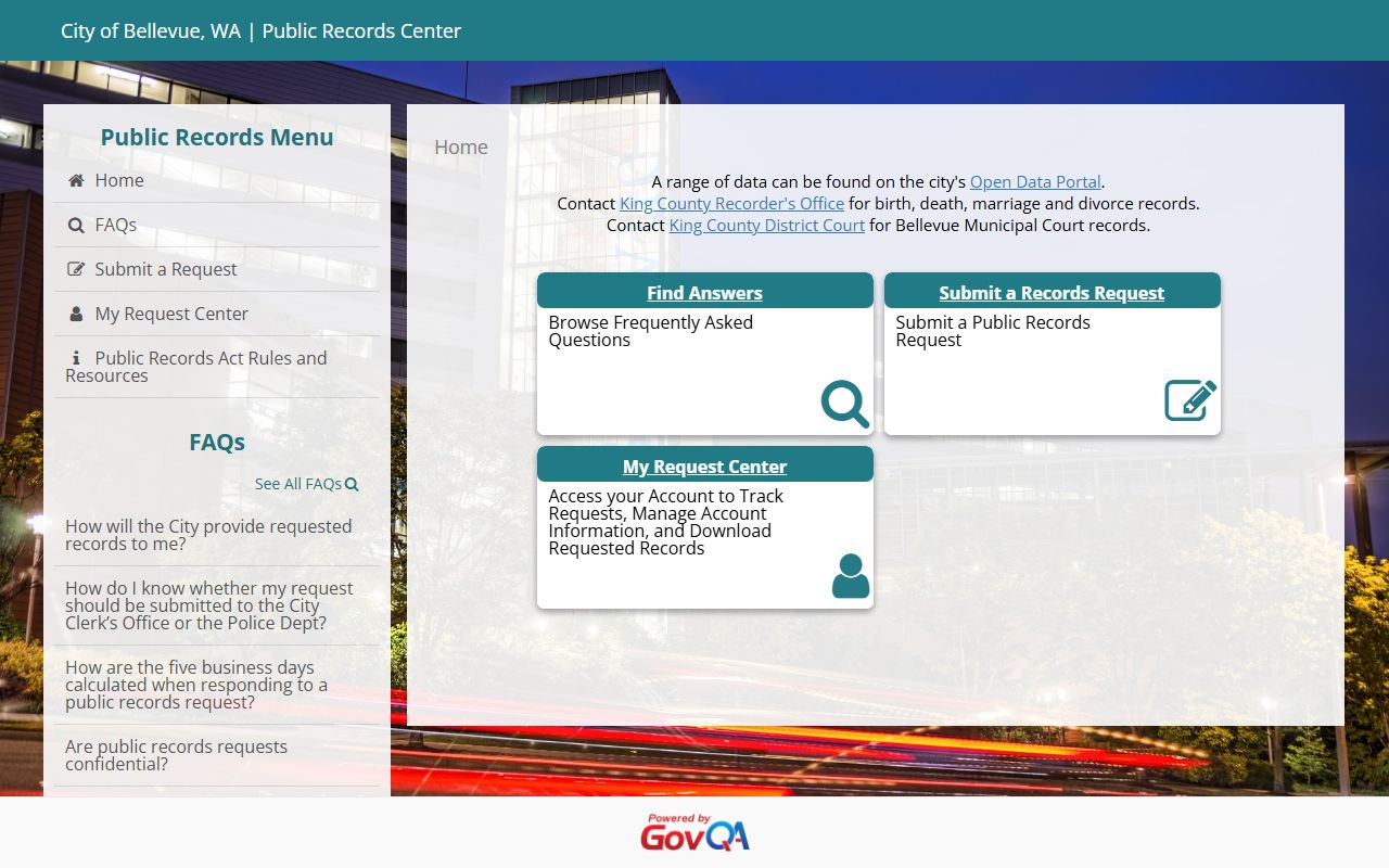 Bellevue Washington police blotter records center portal