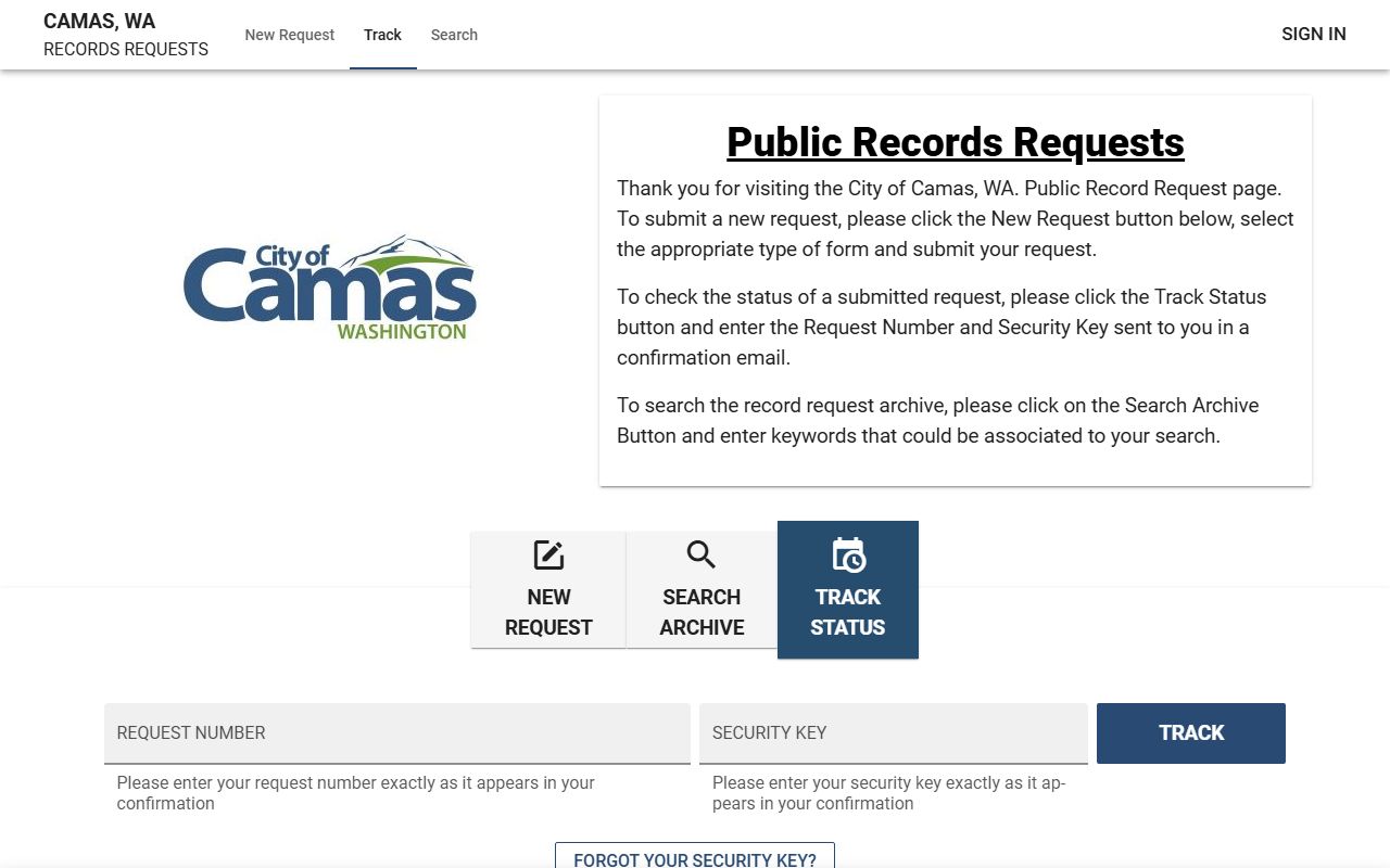 Camas JustFOIA portal for police blotter records requests