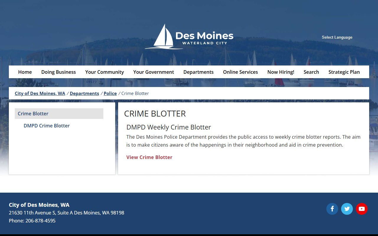 Des Moines weekly crime blotter for police records search