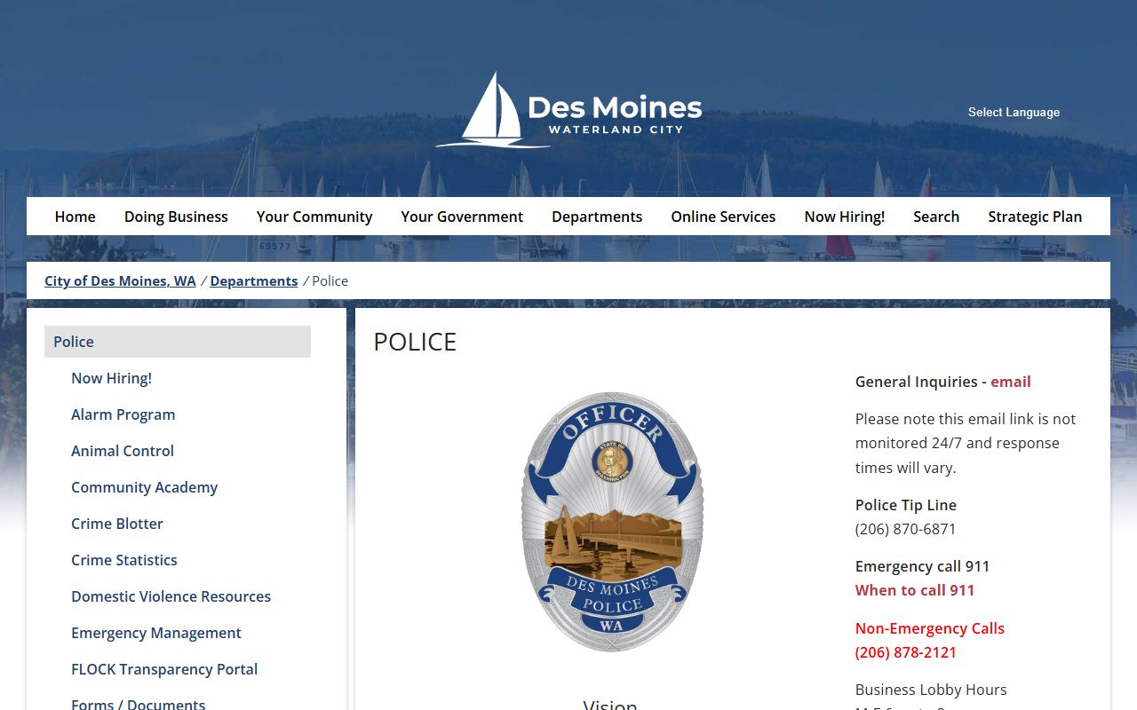 Des Moines Washington police blotter and department information