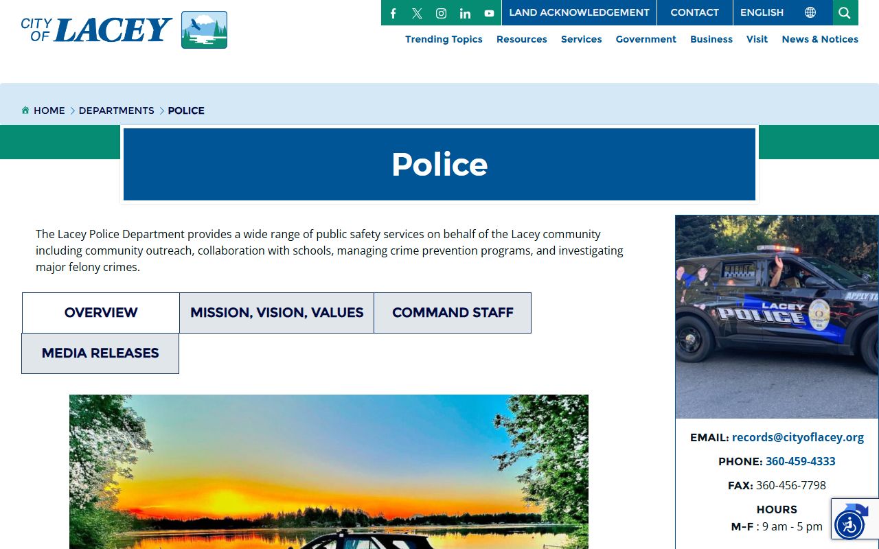 Lacey Washington police blotter department website
