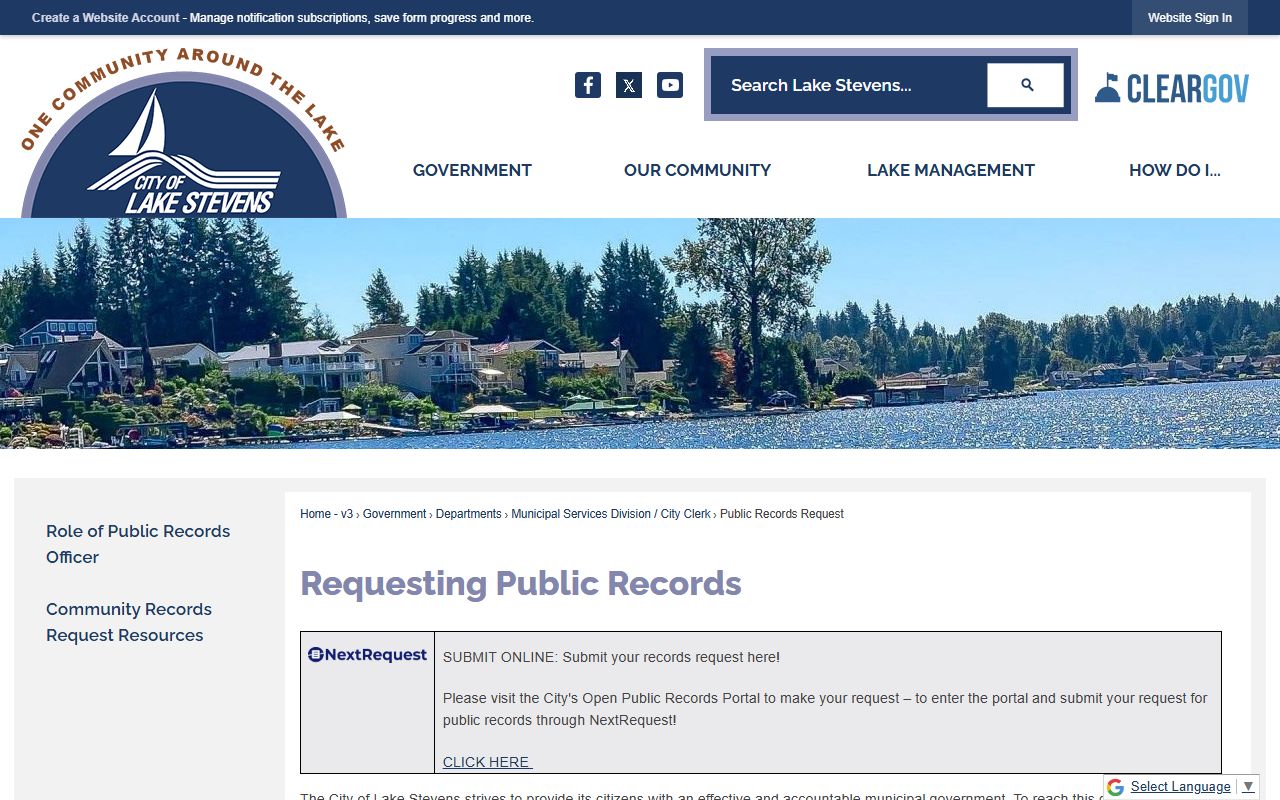 Lake Stevens Washington police blotter public records page