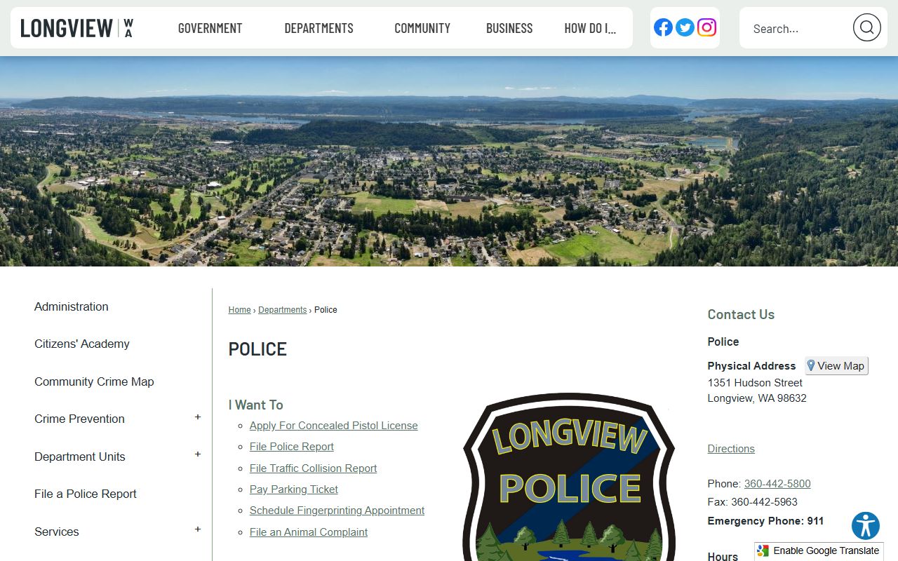 Longview Washington police blotter department website