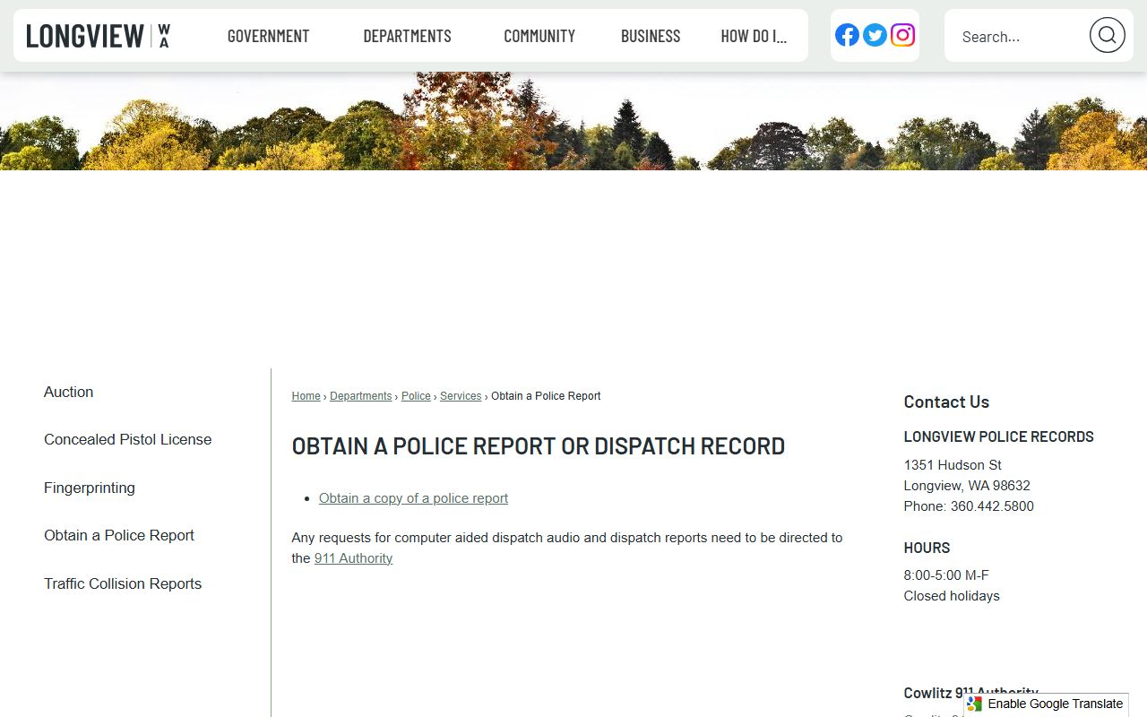 Longview Washington police blotter obtain police report page