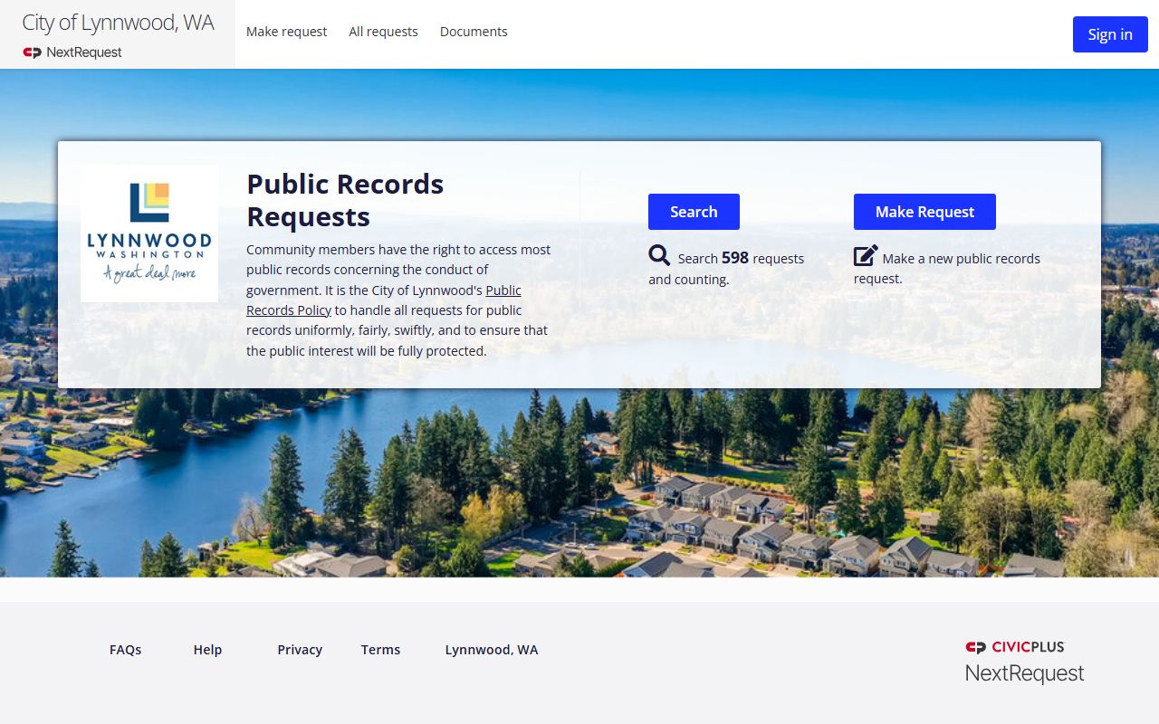 Lynnwood Washington police blotter NextRequest portal