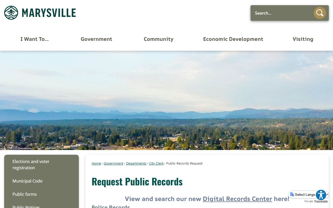 Marysville Washington police blotter public records portal