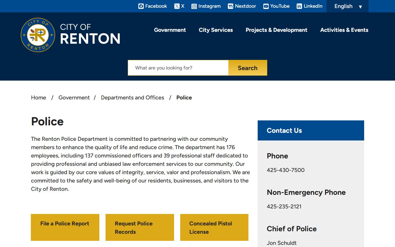 Renton Washington police blotter Renton Police Department website