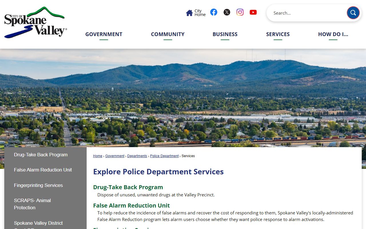 Spokane Valley Washington police blotter city services page