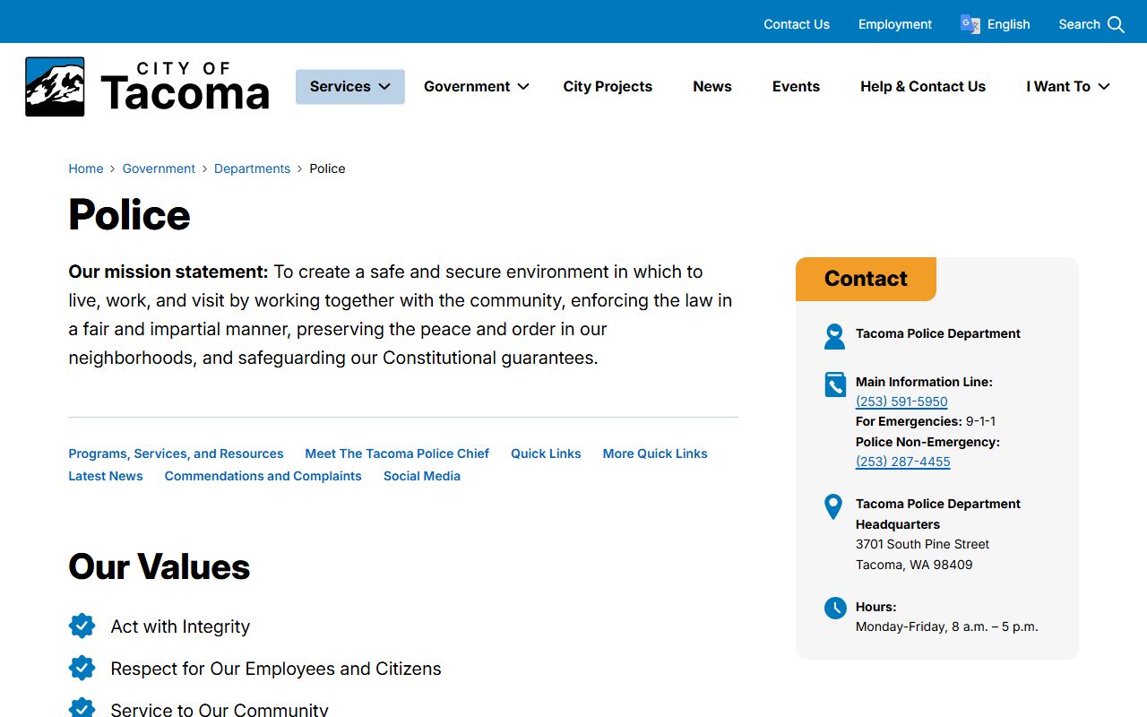 Tacoma Washington police blotter tacoma police department