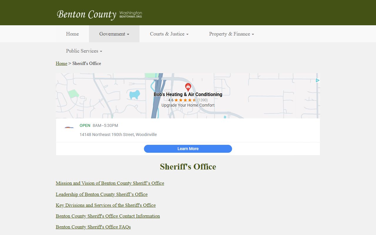 Benton County Sheriff's Office website for police blotter and public records