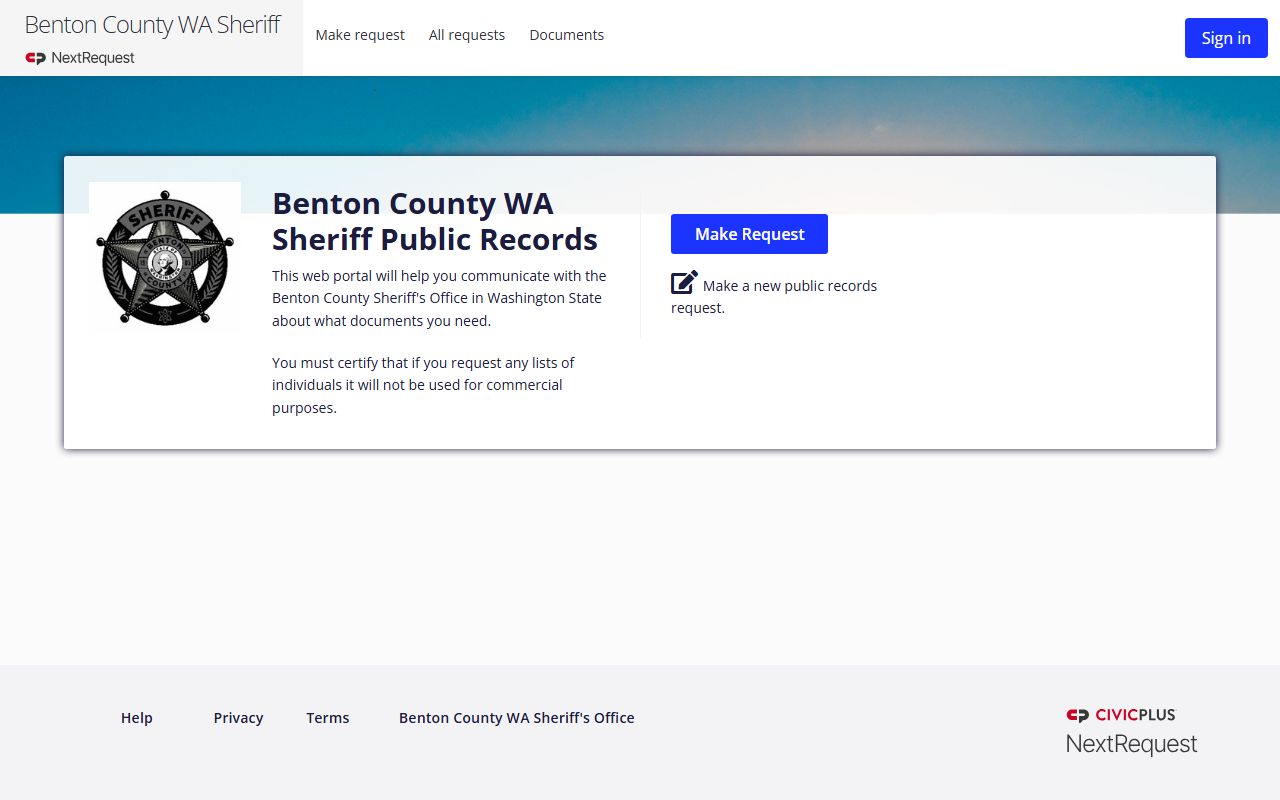 Benton County police blotter public records portal via NextRequest