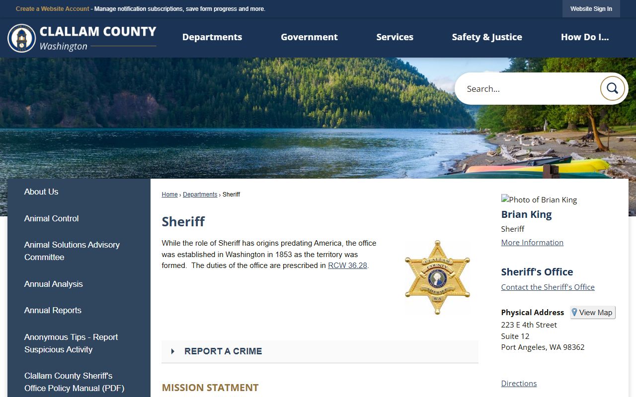 Clallam County Sheriff's Office website for police blotter records