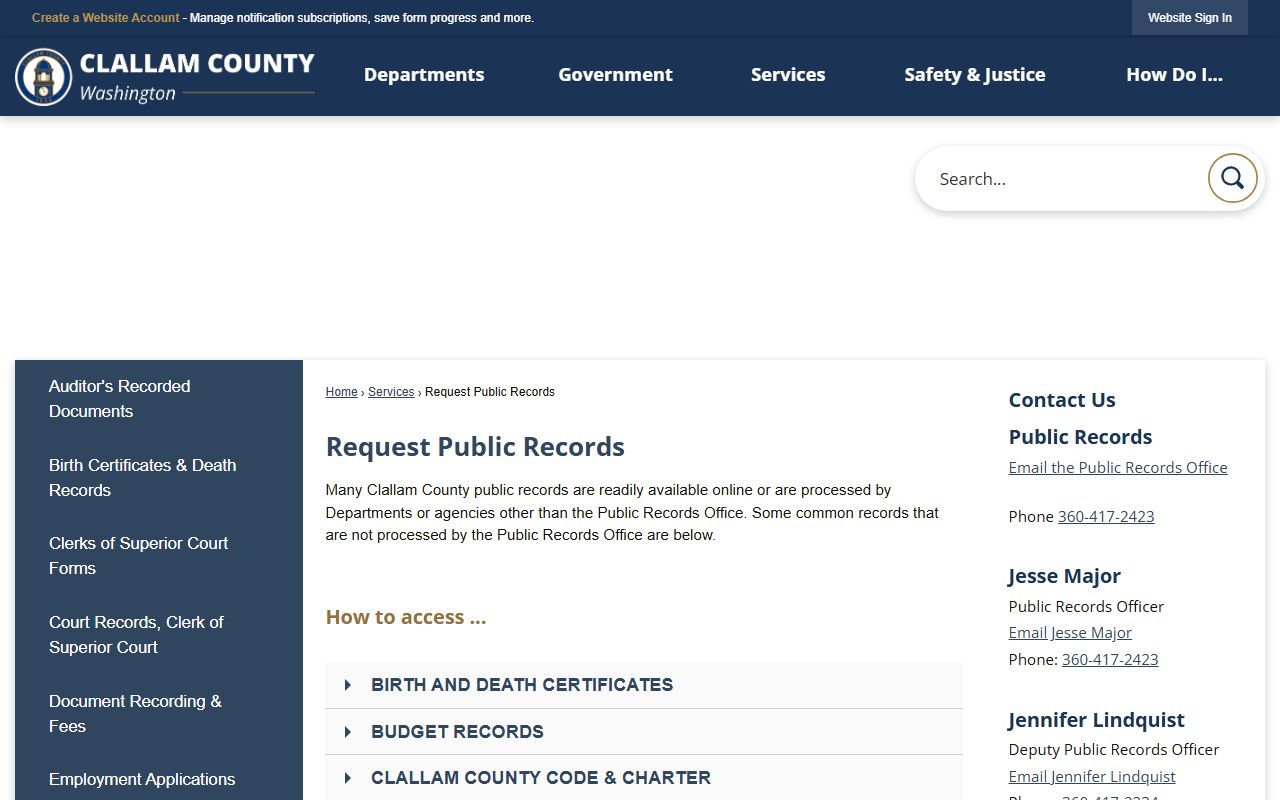 Clallam County request public records page for police blotter and incident reports