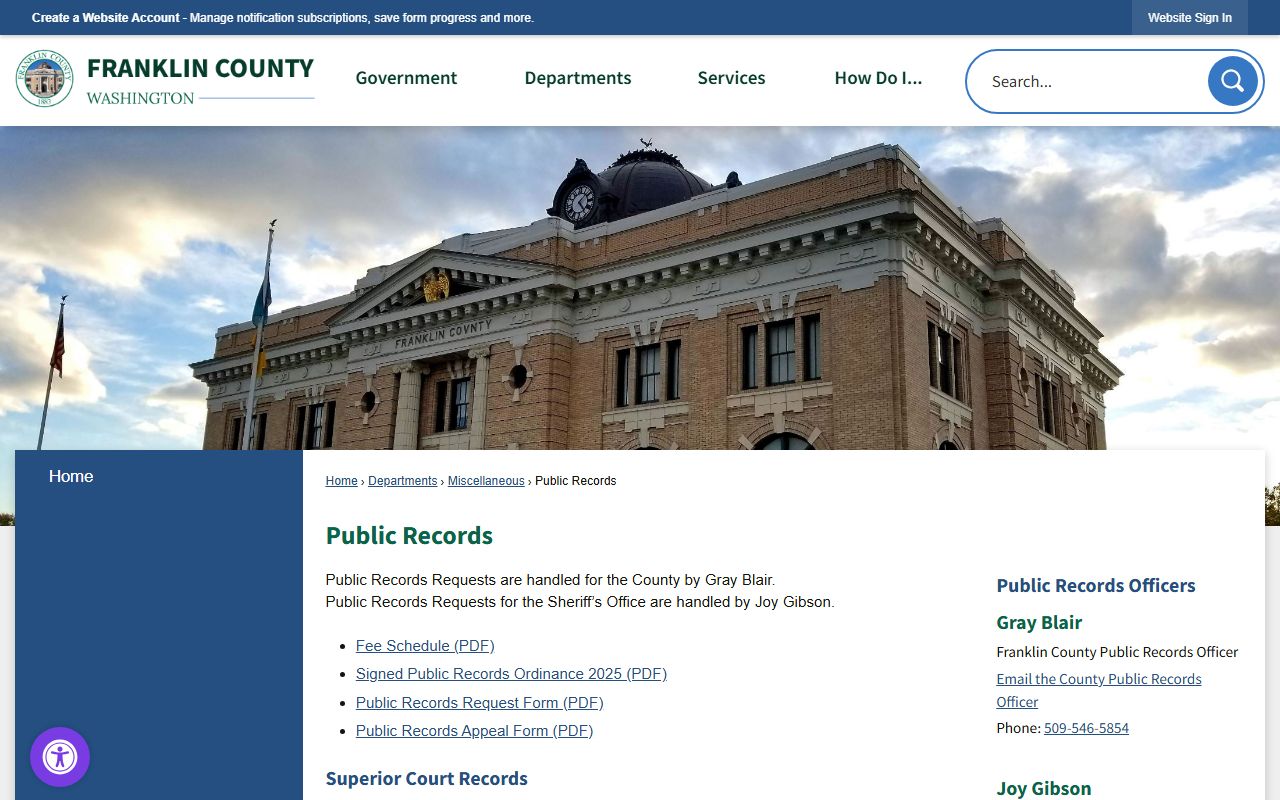 Franklin County Public Records portal for submitting police blotter and records requests