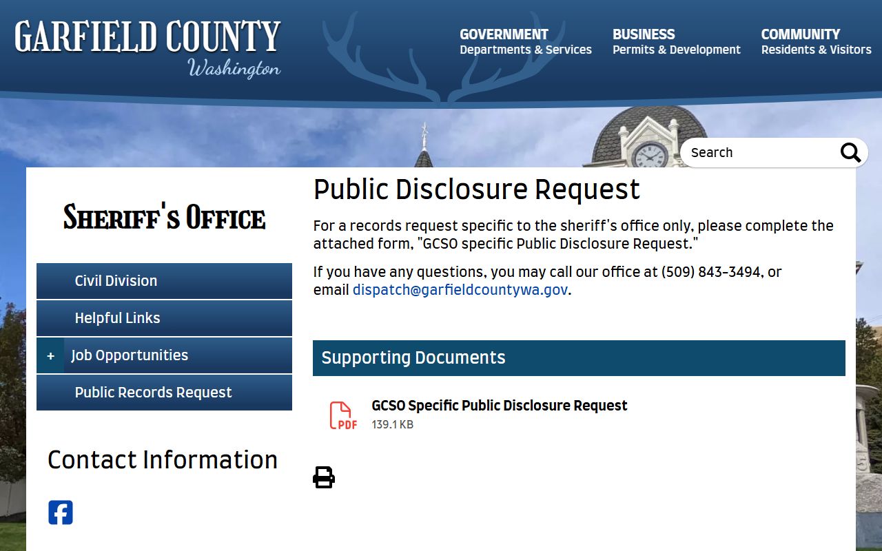 Garfield County public disclosure request form for police blotter and incident reports