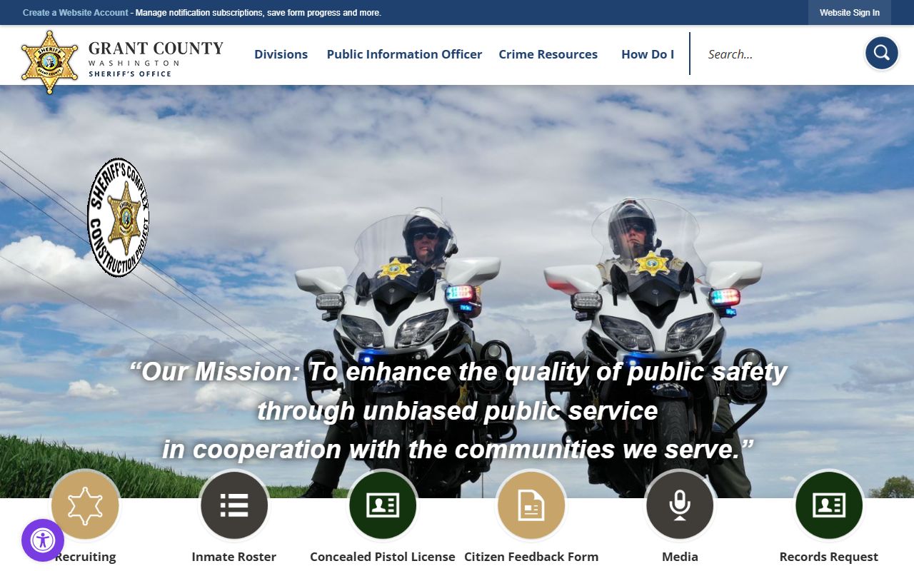 Grant County Sheriff's Office website for police blotter and public records access