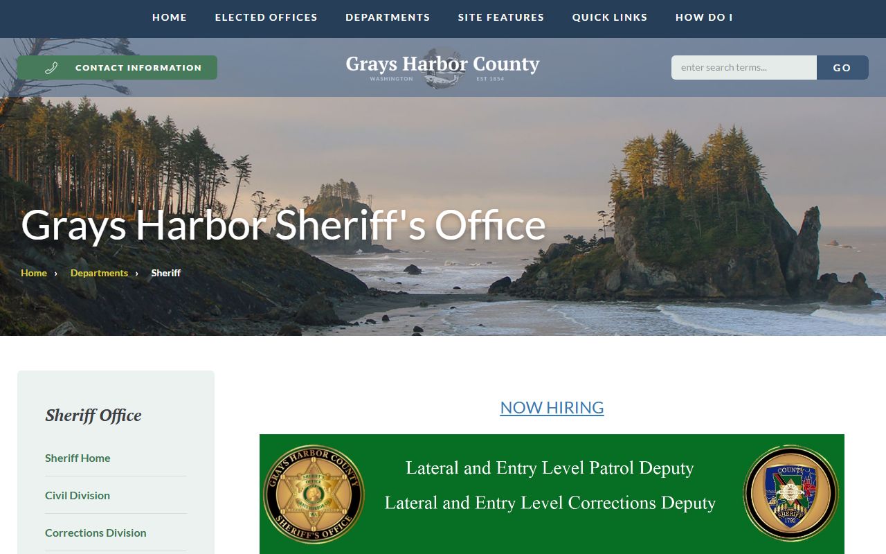 Grays Harbor County Sheriff's Office department page for police blotter records