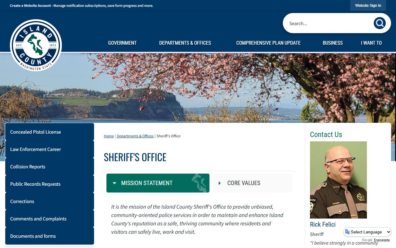 Island County Sheriff's Office page for police blotter and records requests