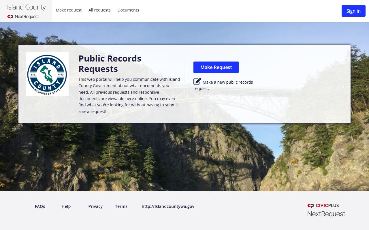 Island County NextRequest portal for online public records and police blotter requests