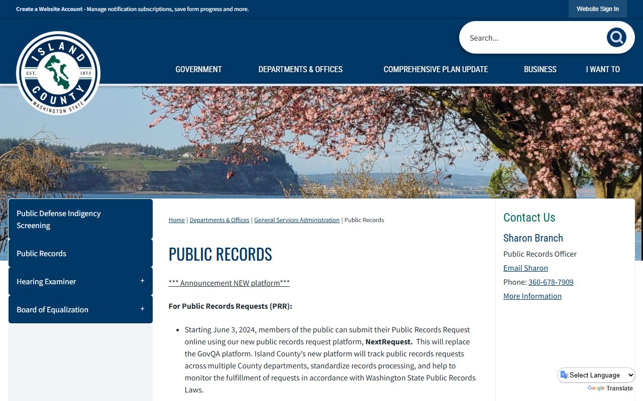 Island County Public Records portal for police blotter and incident report requests