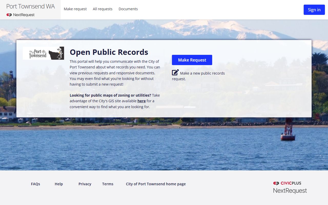 Port Townsend NextRequest portal for Jefferson County police blotter and records requests