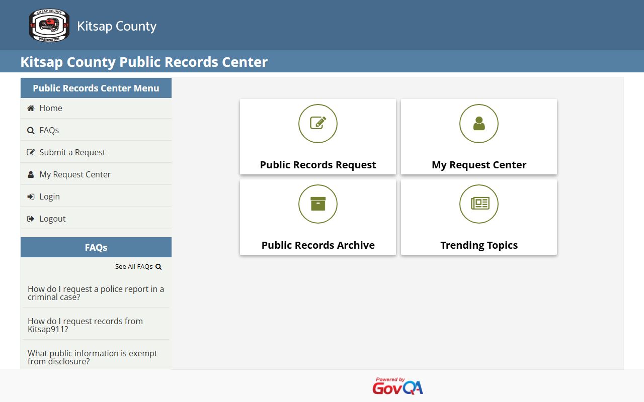Kitsap County GovQA public records portal for police blotter requests
