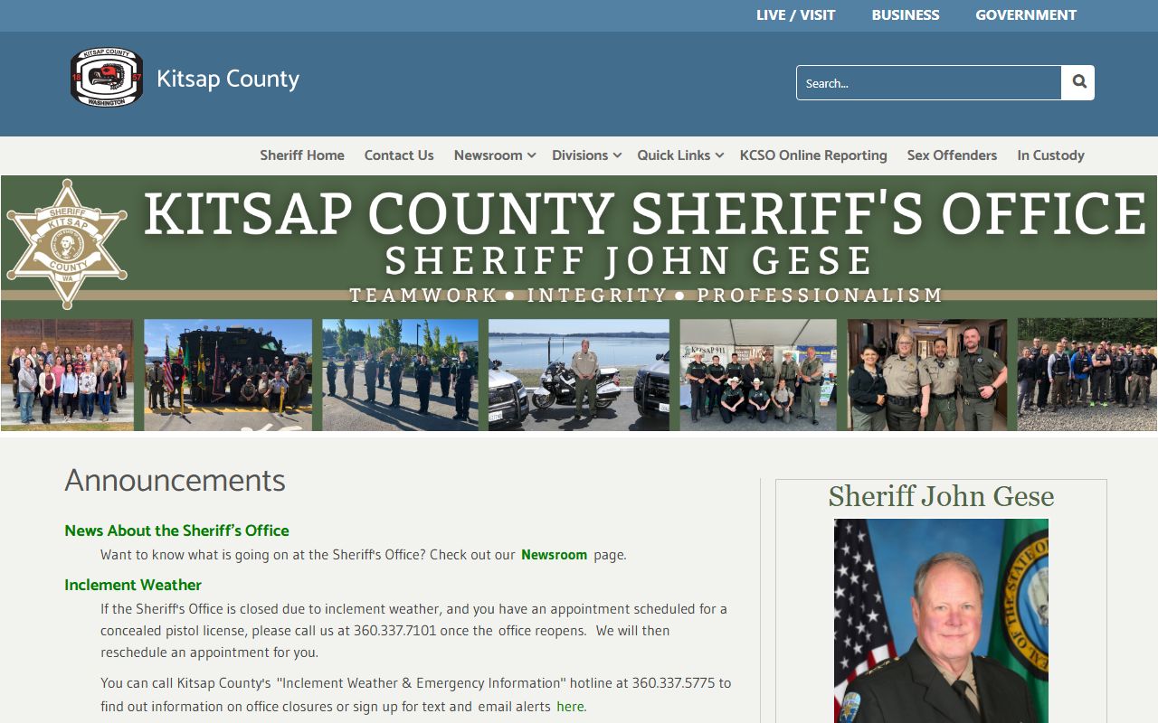 Kitsap County Sheriff's Office website for police blotter records