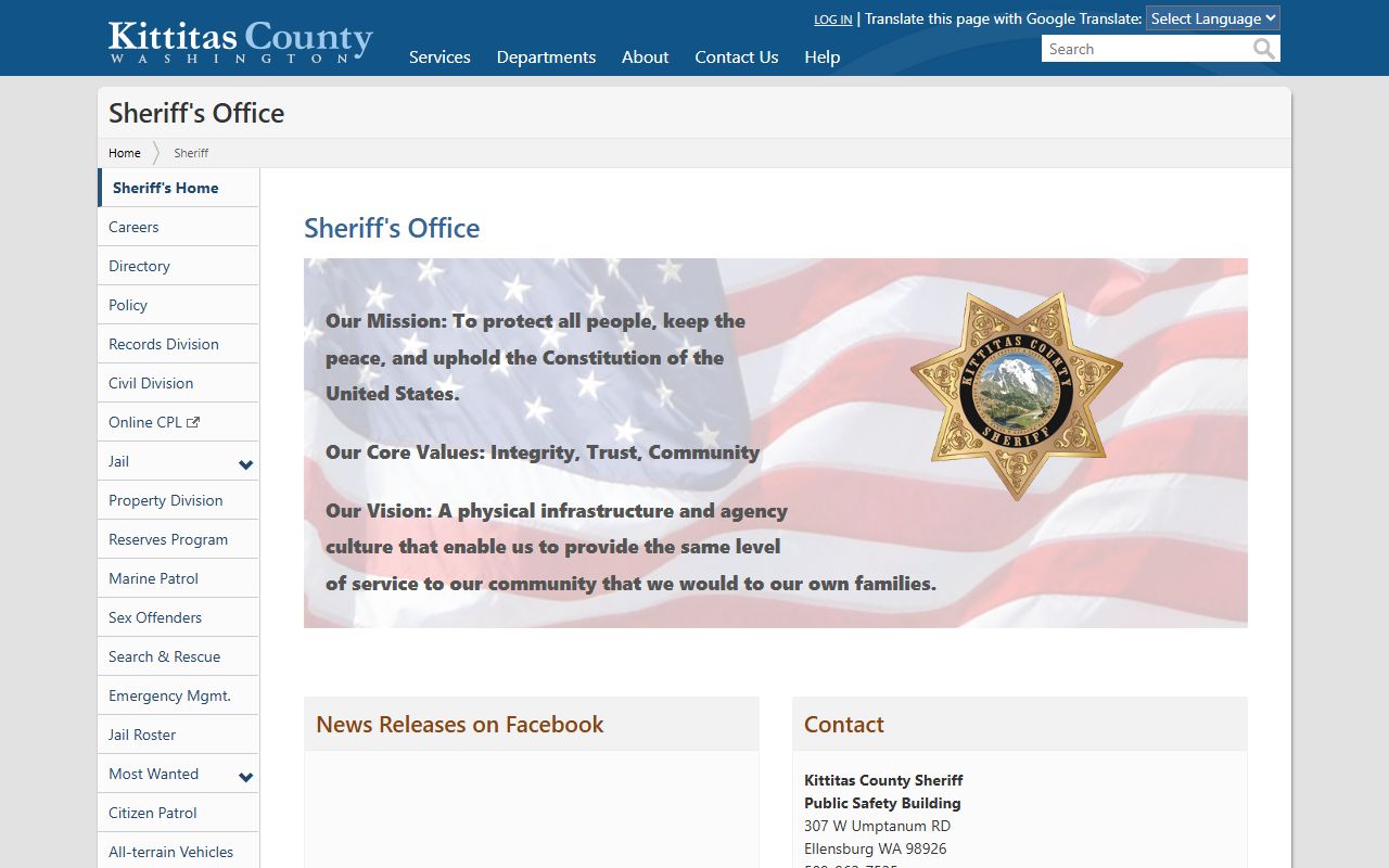 Kittitas County Sheriff's Office website for police blotter records