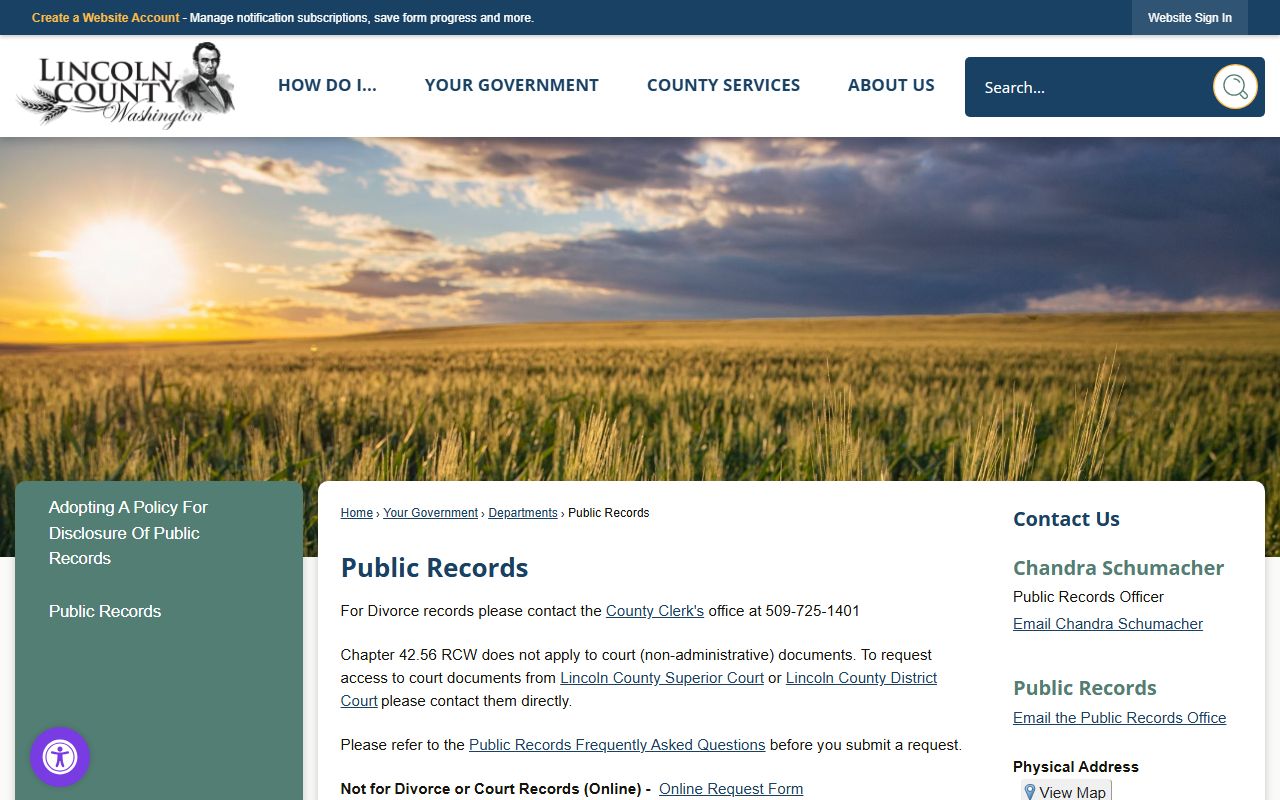 Lincoln County public records request page for police blotter and incident logs