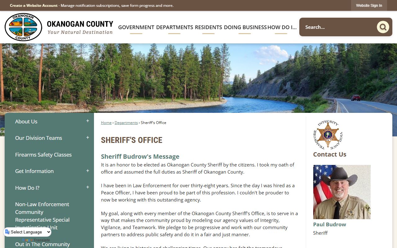 Okanogan County Sheriff's Office website for police blotter records