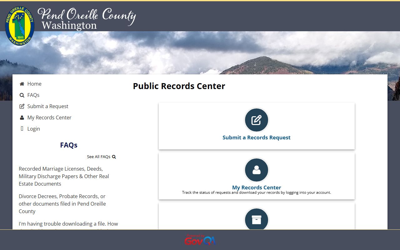 Pend Oreille County GovQA portal for online public records requests