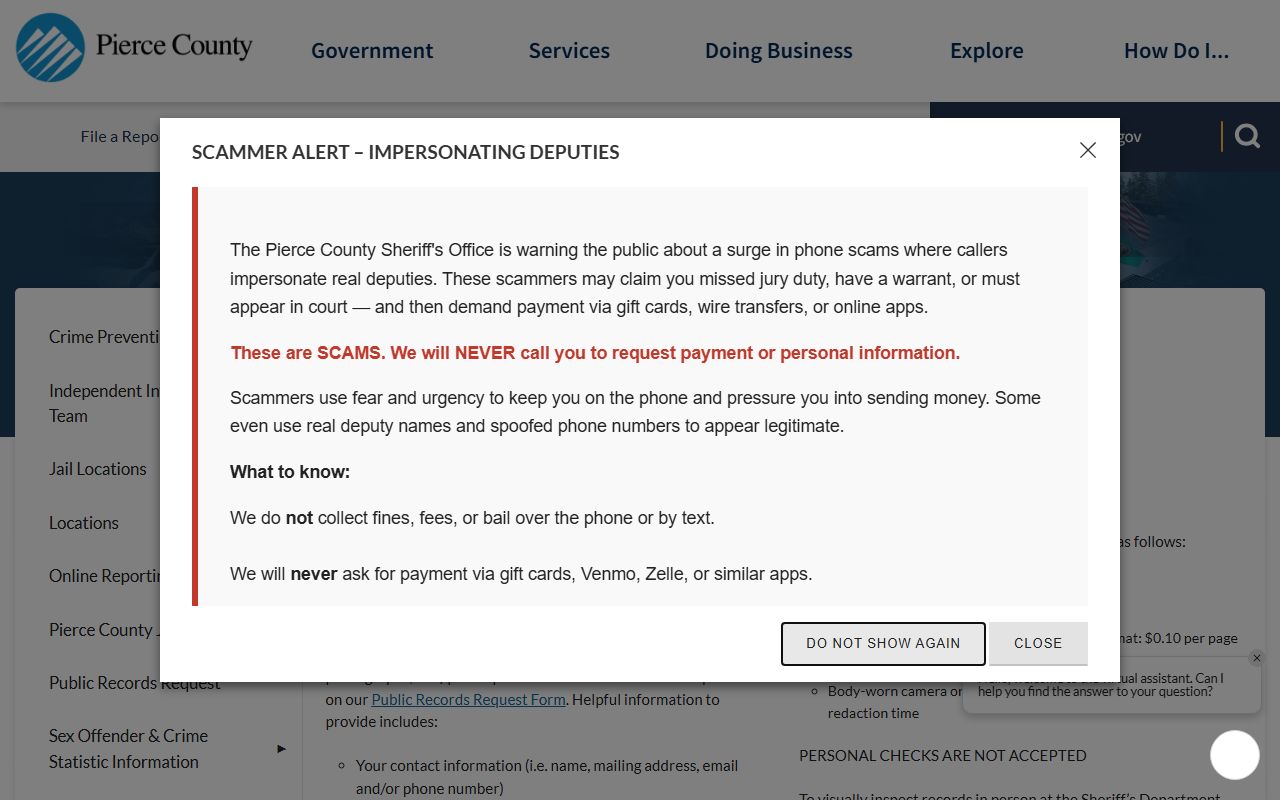 Pierce County public records request portal for police blotter and incident reports