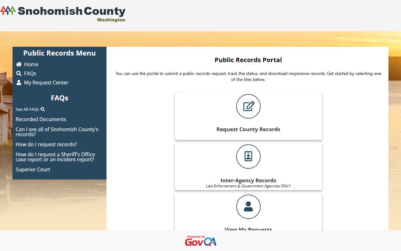 Snohomish County request records page for police blotter and incident reports