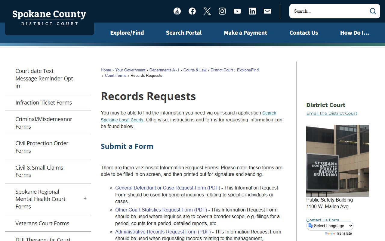 Spokane County records requests portal for police blotter access