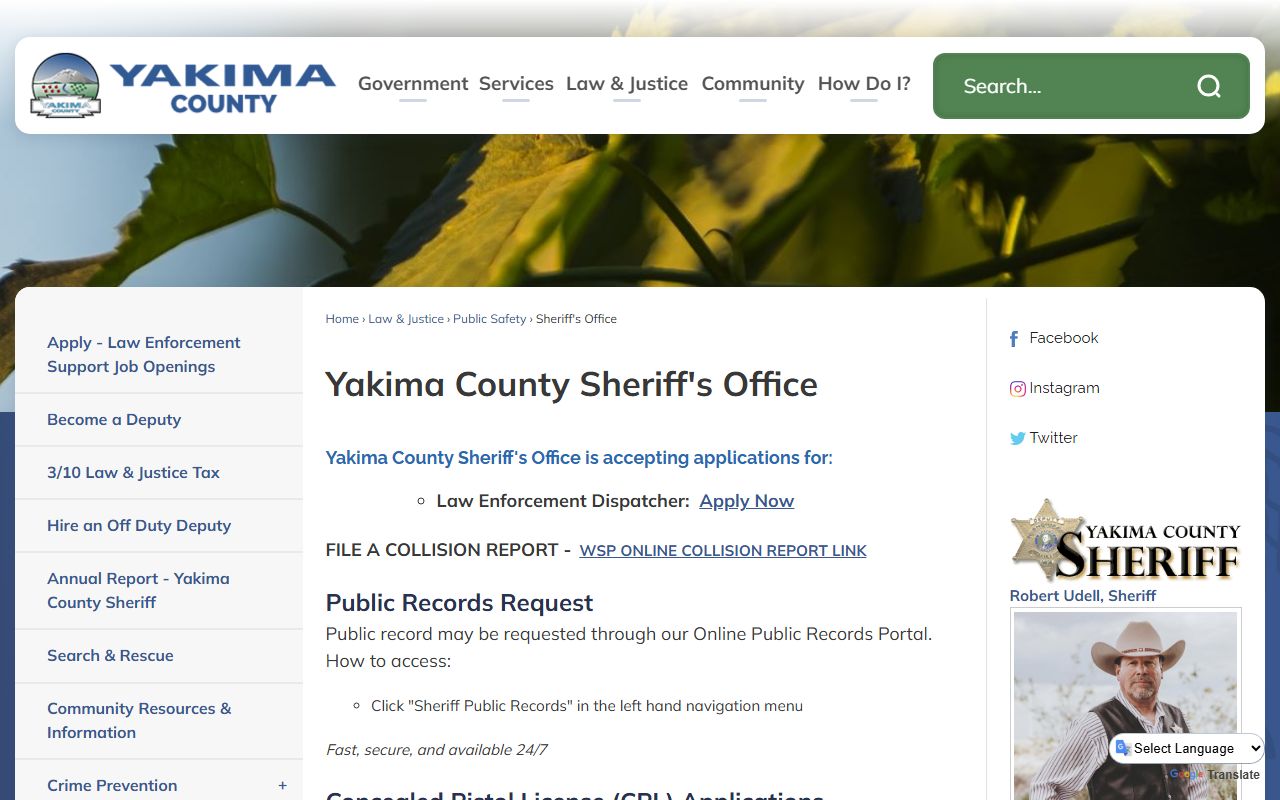 Yakima County Sheriff's Office police blotter and records access