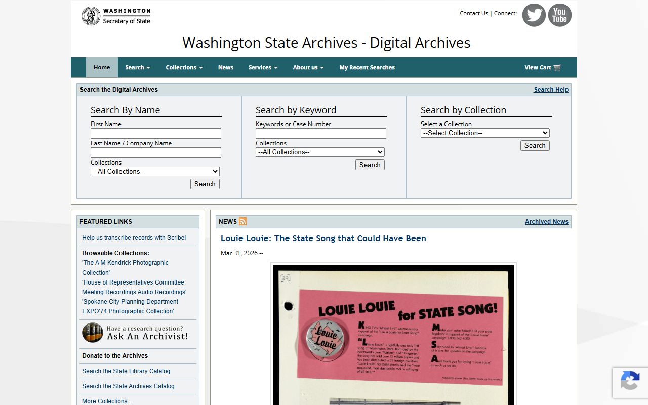 Washington State Digital Archives for historical police blotter and criminal case records