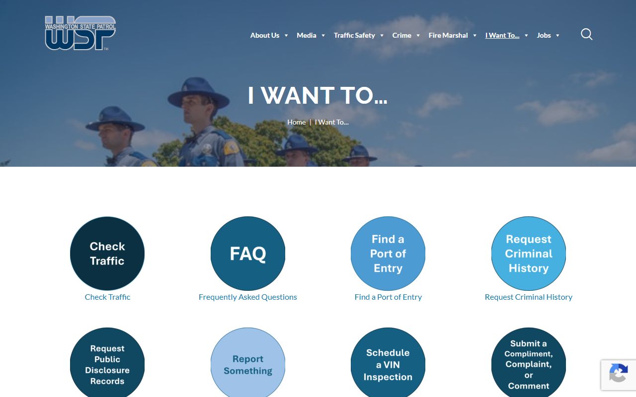 Washington State Patrol public services portal for blotter and records access