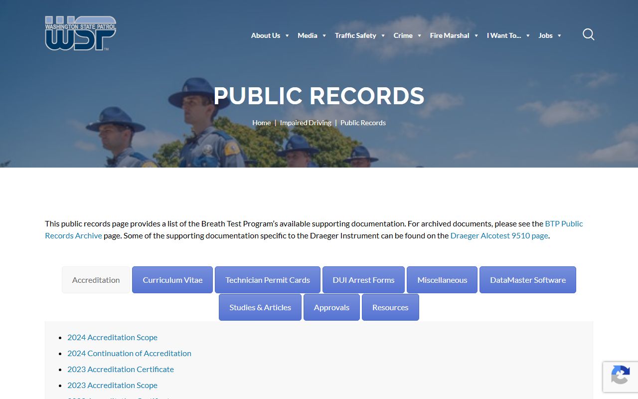 Washington State Patrol public disclosure records portal for police blotter requests